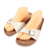 Realtivity Slide Sandals White Pantent Leather Size 10 Cork Bottom - $13.09