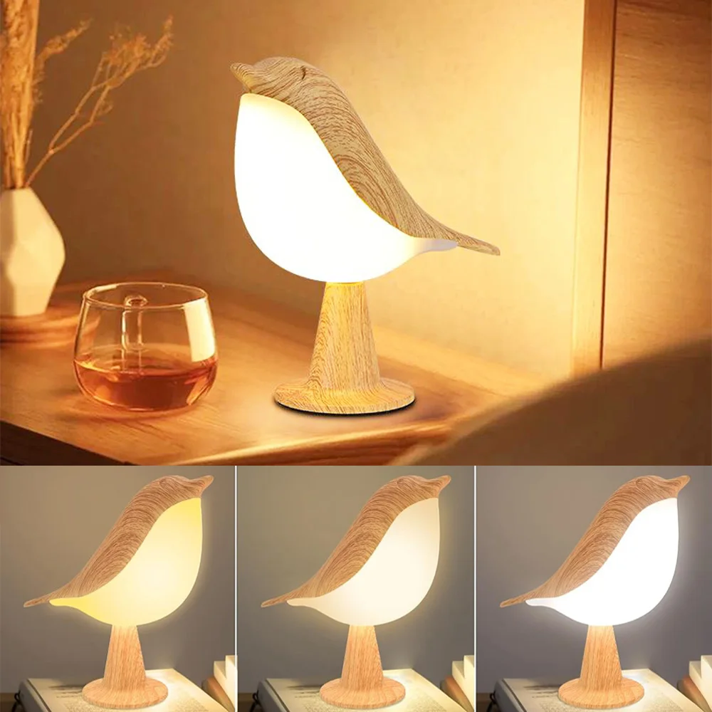 3 Color LED Cordless Sensor Bedside Night Dimmable Bird Lamps Touch Cont... - $9.53+