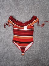 Charlotte Russe Bodysuit Women Medium Orange Striped Leotard Ruffled Sho... - £12.52 GBP