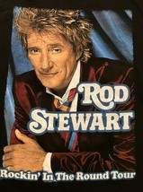 Rod Stewart Rockin&#39; Round Tour 2007 Double-Sided Black Adult Unisex T-Shirt L - £54.32 GBP