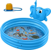 NEW Elephant Inflatable Kiddie Splash Outdoor Pool w/ Sprinkler blue round 50 in - £12.38 GBP