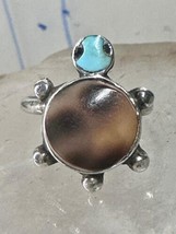 Turtle ring shell turquoise southwest band size 4.25 sterling silver wom... - $57.42