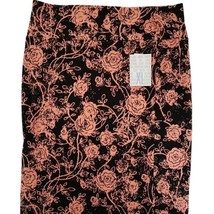 LuLaRoe Black &amp; Peach Pink Rose Midi Skirt - £9.41 GBP