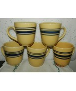 Gibson Everyday Coffee MUGS Cups Set of 5 Cream w/Cobalt Blue Stripes. - £23.35 GBP
