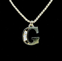 Letter G Initial Pendant Rhinestones Vintage Necklace Name Goldone Choker - £12.78 GBP