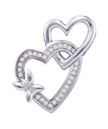 10k White Gold Womens Diamond Double Linked Heart Butterfly Pendant 1/10... - $4,162.50 MXN