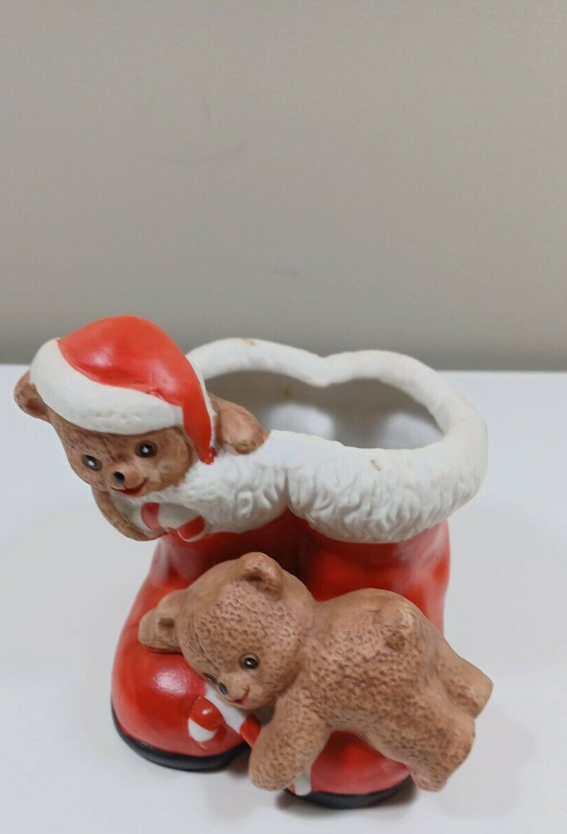 Primary image for House of Lloyd Teddy Bears Santa Shoes Christmas Figurine Planter 4" Vintage