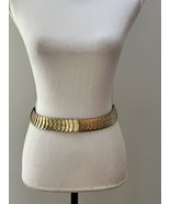 Vintage 1980s Boho Gold Tone Metal Coin Oval Medallion Stretch Belt - £15.02 GBP