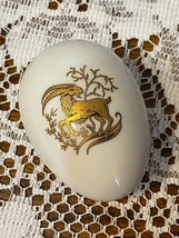 Vintage Limoges France White Porcelain Chamart Lidded Egg Box Golden Horned Goat - £20.34 GBP