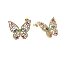 Butterfly Cocktail ring for women Luxury gold pink rainbow cz paved Open... - £14.78 GBP