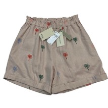 Elie Tahari Shorts Womens S Pink Linen Blend Palm Tree Embroidered Resor... - $32.44