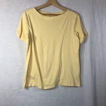Chico&#39;s Size 2 Yellow Boat Neck Short Sleeve Knit Tee Shirt 100% Cotton - £15.78 GBP