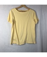 Chico&#39;s Size 2 Yellow Boat Neck Short Sleeve Knit Tee Shirt 100% Cotton - £15.47 GBP