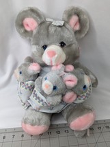 House of Lloyd Gray Mama Mouse 3 Babies Plush 15 Inch 1989 Stuffed Animal Toy - $34.95