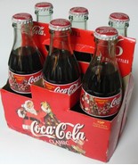 6 Pack 1998 Christmas Coca Cola Classic Glass Bottles 8 oz. Santa Coke H... - £15.11 GBP