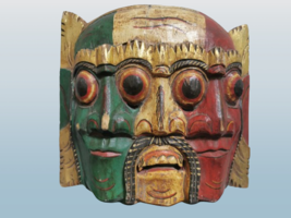 Vintage Wooden Three Face Bali Barong Devil Mask Hand Carved and Painted - $83.79