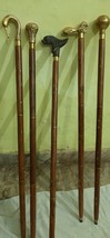 Lot of 5 Pcs Antique Brass Walking Stick Different Handle Wooden Cane Victorian. - £102.82 GBP