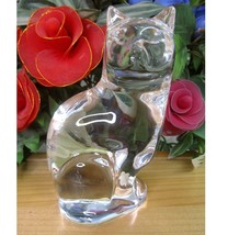 VTG Orrefors Sweden Crystal Cat Figurine 5&quot; Large Heavy Art Glass Paperweight - £18.59 GBP