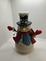 Hallmark Christmas Snowman Candle Holder 11” X 6”Ceramic Vented  Candle ... - $23.36
