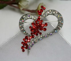 Vintage Rhinestone Valentine&#39;s Hollow Heart Pin Brooch, Valentine&#39;s Jewelry Gift - £18.41 GBP
