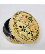 Vintage Yellow Flowers India Trinket Container w/ Lid Approx 3x1.5 Inch - $11.35