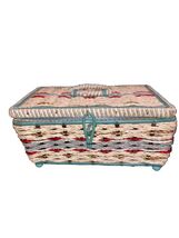Vintage Wicker Sewing Basket Box Blue Satin Lining Woven Top Handle Gold... - $434.99 MXN