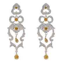 comely Citrine 925 Sterling Silver Yellow Earring genuine wholesale CA gift - £45.94 GBP