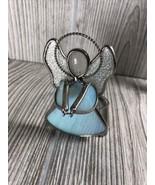 Angel stain glass Blue Iridescent 3.75” Tall Vintage Holiday Decor Tea l... - £6.21 GBP