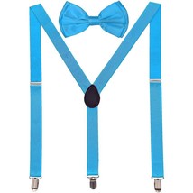 Men AB Elastic Band Light Blue Suspender With Matching Polyester Bowtie - £3.87 GBP