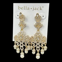 Bella Jack Chandelier Earrings Cubic Zirconia Pave Gold Tone Dangle Pearl New! - £28.16 GBP