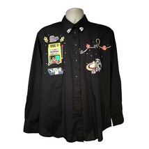 Las Olas Womens Vintage Vegas Black Button Up Shirt Large Embroidered Rh... - £38.87 GBP