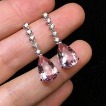 4Ct Pink Simulated Sapphire &amp; Diamond Drop/Dangle Earrings 14k White Gold Plated - £81.36 GBP
