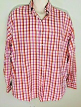 Mens John Ashford Orange Pink Plaid Checked Shirt Long Sleeves Button Up Large - £6.38 GBP