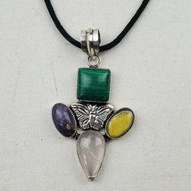 Sterling Silver Butterfly And Gemstones Necklace Pendant 2.5 Inch - $9.70
