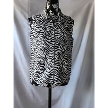 Womens Rhinestone Zip Up Collared Top Balck White Leopard Print Vest Sle... - $362.29 MXN