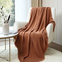 Crevent Farmhouse Rust Knit Throw Blanket For Couch Sofa, 50&#39;&#39;X60&#39;&#39; Caramel/Rust - £27.17 GBP