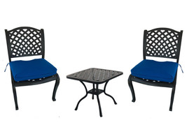 3 piece bistro set outdoor dining patio cast aluminum chairs end table Sunbrella - £889.83 GBP