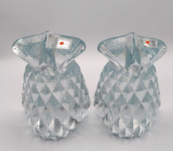 Vtg BLENKO Handmade Clear Glass Pineapple Bookends 6&quot; Original Stickers Ex Cond - £30.02 GBP