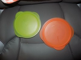 Tupperware Flat Out Collapsible Orange/Green Bowl with Lid 5453A-B,5452A-3 EUC - £20.83 GBP