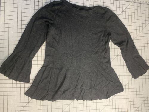 Primary image for L Cable & Gauge Sweater Flare Waist & Sleeves Bell Ribbed Lightweight Gray Soft