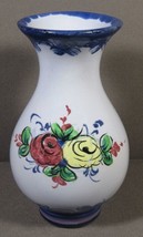 Blue Vase VINTAGE Hand Painted Floral Portugal Vestal Alcobaca 5&quot; x 3.25&quot; - £7.23 GBP