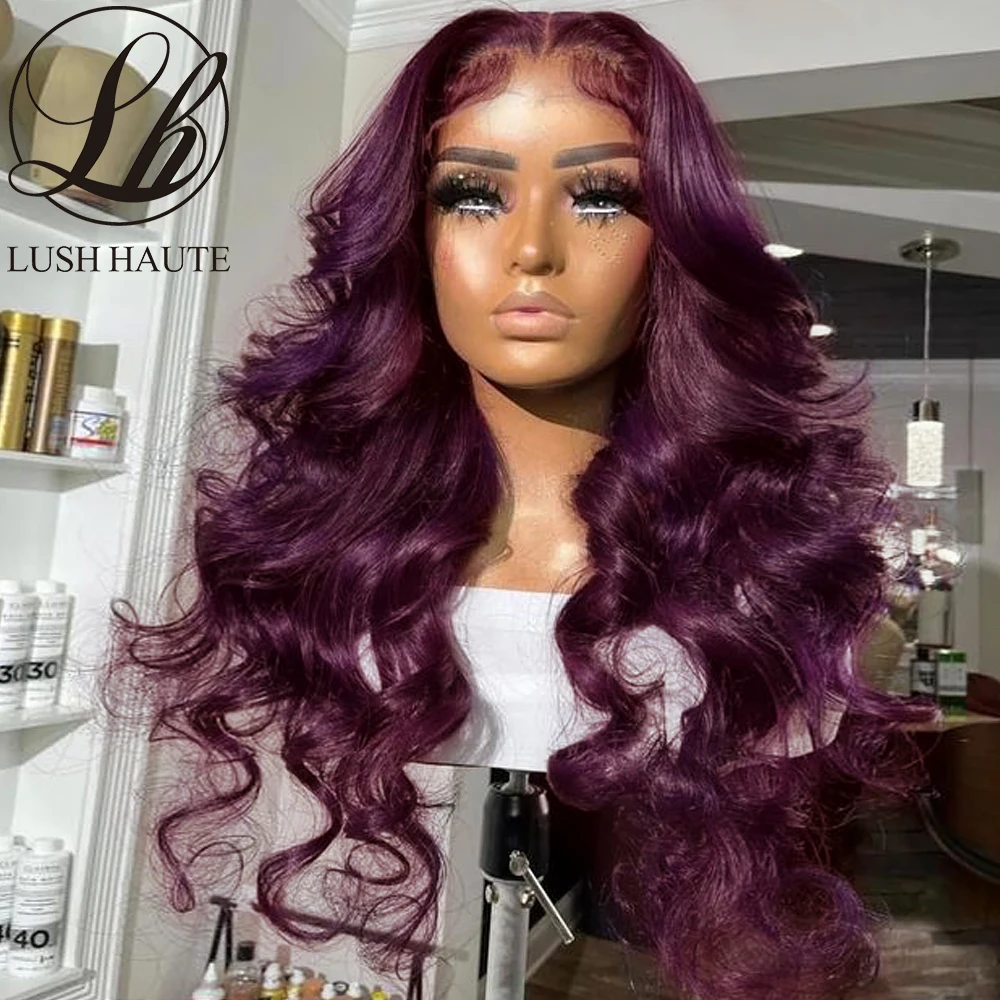 Synthetic Dark Burgundy Lace Wigs Dark Purple Pure Colored Body Wave Lace W - £39.29 GBP+