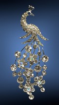 Antique Inspired Shine Clear Rainbow Rhinestones Peacock Bird Brooch Pin - £23.98 GBP