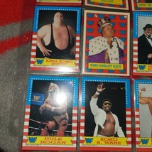 Vintage 1987 Topps WWF cards &amp; stickets lot of 9, Hulk Hogan, Macho Man, Harley - £19.22 GBP