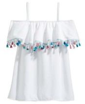 Summer Crush Big Girls Tassel Trim Crinkle Cover Up Dress, Medium, White - $60.77