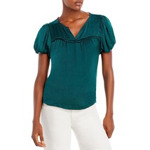 AQUA Women&#39;s Split Neck Puff Sleeve Top XL Emerald Short Sleeve Pullover... - £15.65 GBP