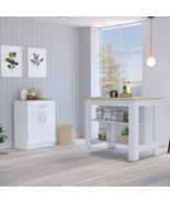 2 Piece Kitchen Set, Kitchen Island + Pantry Cabinet , White /Light Oak - $515.99