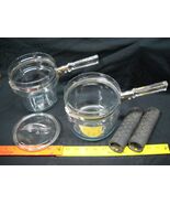 Vintage Mid-Century PYREX FLAMEWARE 1940-55 Double Boiler NM w/Rubber ha... - $89.05