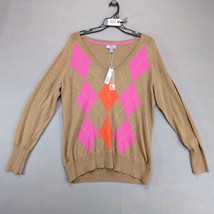 NWT JCP Cashmere Blend V-Neck Argyle Sweater Women&#39;s XL Brown Pink Orang... - $368.21 MXN