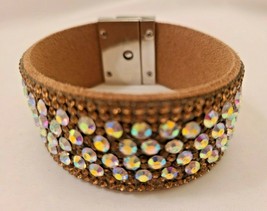 Kalifano Short Swarovski Crystal Leather Band Bracelet Rose Gold w/Toggle Lock - £44.33 GBP